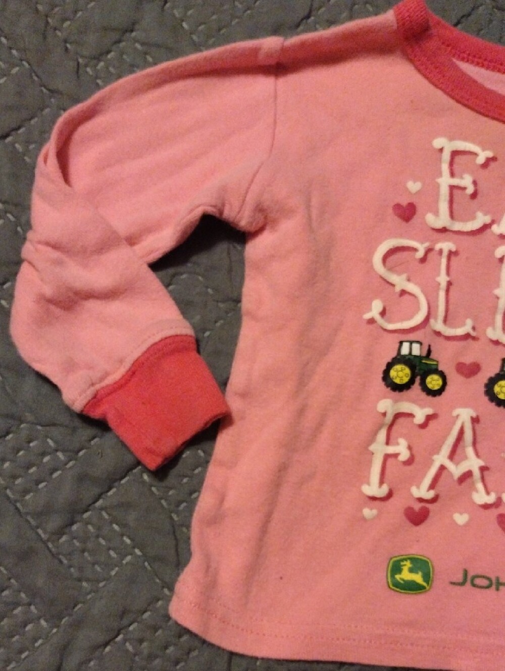 John Deere Pink Tractor 'Eat Sleep Farm' Kids Pajama Set - Picture 4 of 9